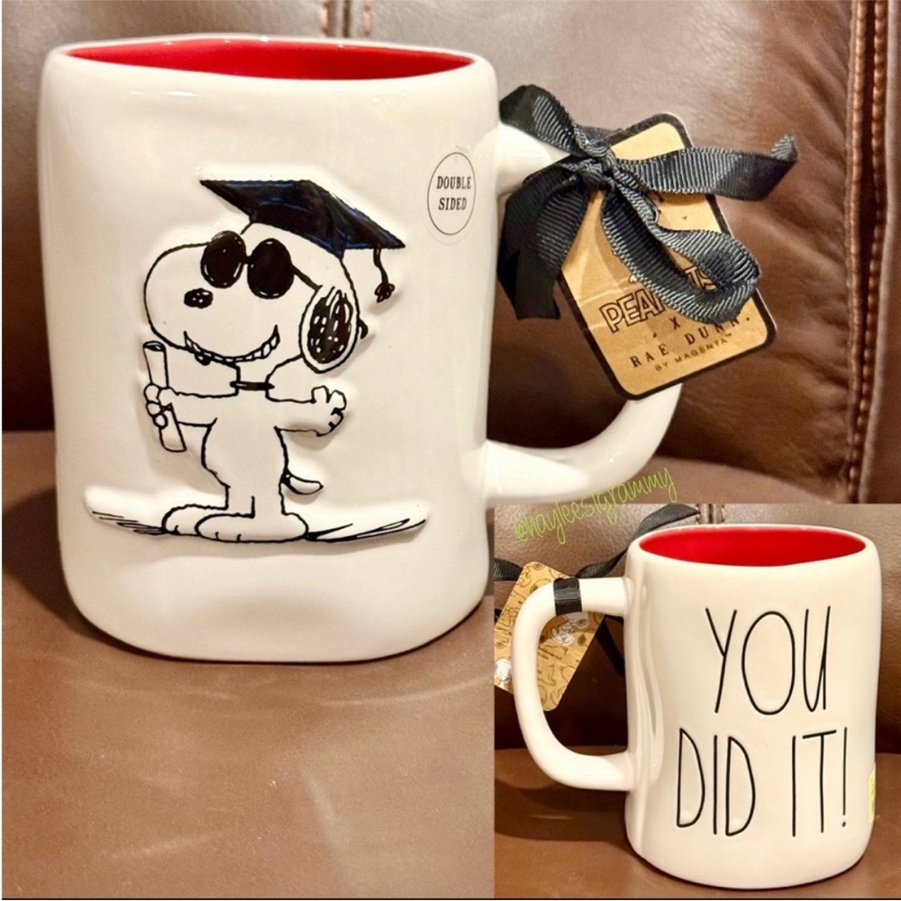 Rae Dunn + Peanuts Graduate Snoopy YOU DID IT! Double Sided Ceramic Mug NEW!!